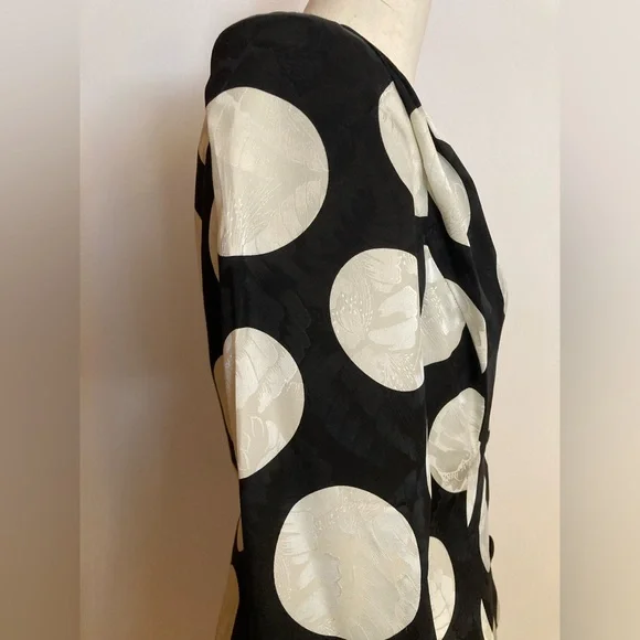 Flora Kung Large Polka Dot Black and White 2pc Peplum Floral Midi Ensemble Retro - Picture 9 of 16